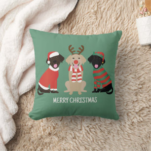 Merry Christmas Labrador Retriever Dogs Throw Pillow