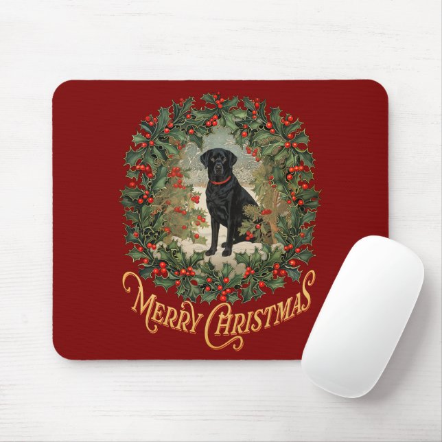 Merry Christmas Labrador Retriever Mouse Pad (With Mouse)