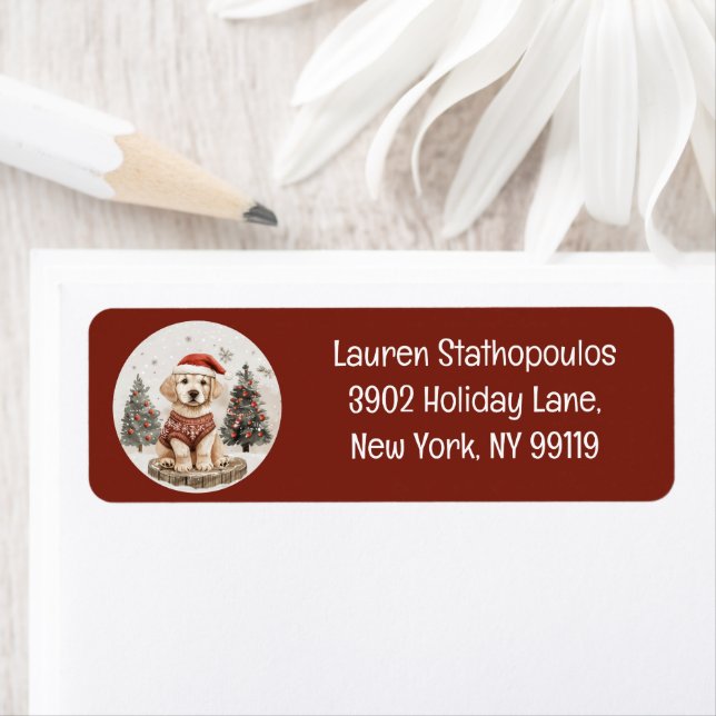 Merry Christmas Labrador Retriever Puppy Label (Insitu)