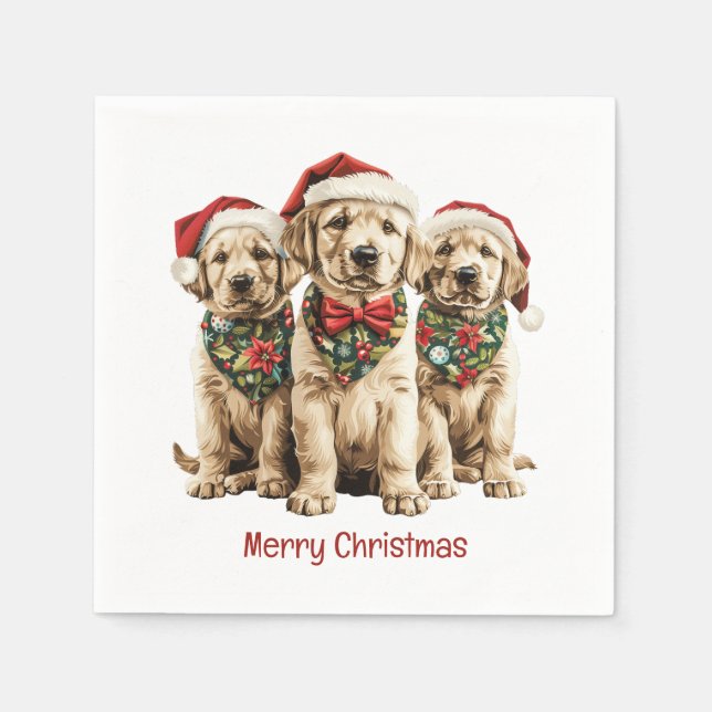 Merry Christmas Labrador Retriever Santa Puppy Dog Napkins (Front)