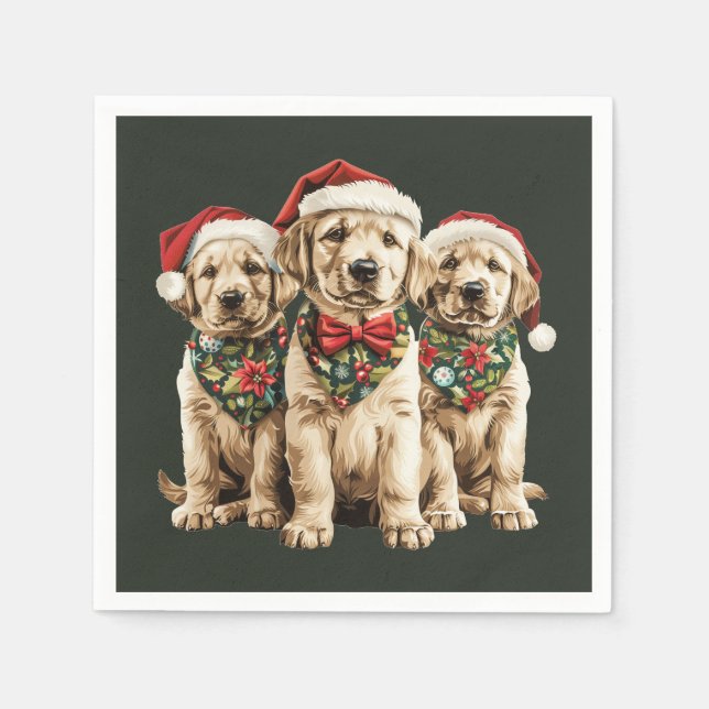 Merry Christmas Labrador Retriever Santa Puppy Dog Napkins (Front)