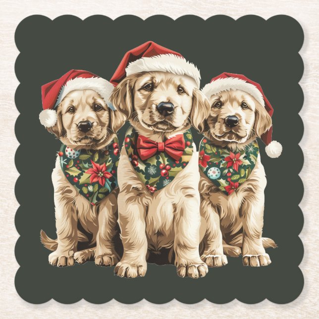 Merry Christmas Labrador Retriever Santa Puppy Dog Paper Coaster (Front)