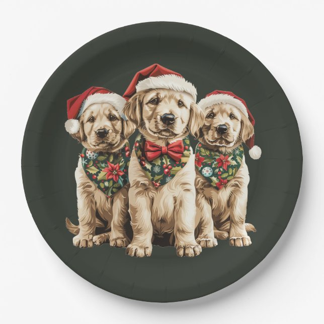 Merry Christmas Labrador Retriever Santa Puppy Dog Paper Plates (Front)