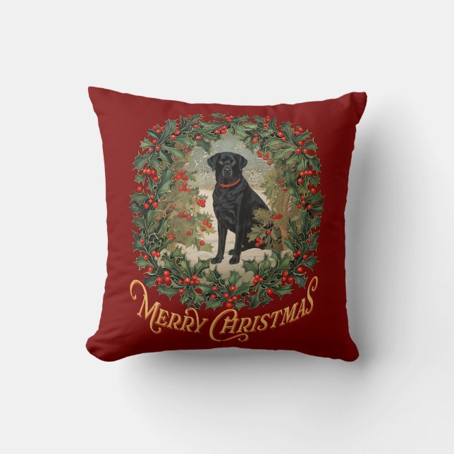 Merry Christmas Labrador Retriever Throw Pillow (Front)