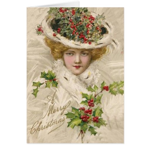 Merry Christmas Lady in Hat Card | Zazzle