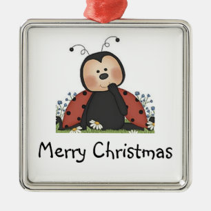 Merry Christmas Ladybug Metal Ornament