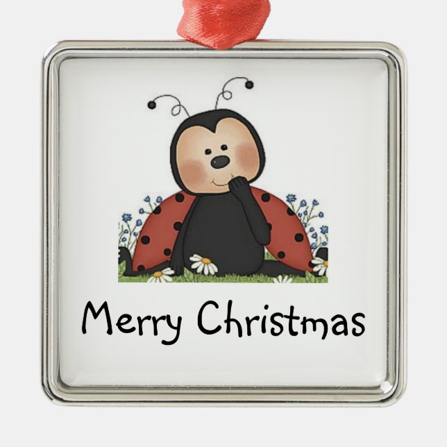 Merry Christmas Ladybug Metal Ornament (Front)