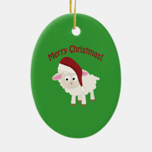 Merry Christmas Lamb Ceramic Ornament