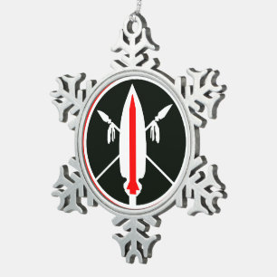 Merry Christmas Lance Missile Snowflake Pewter Christmas Ornament