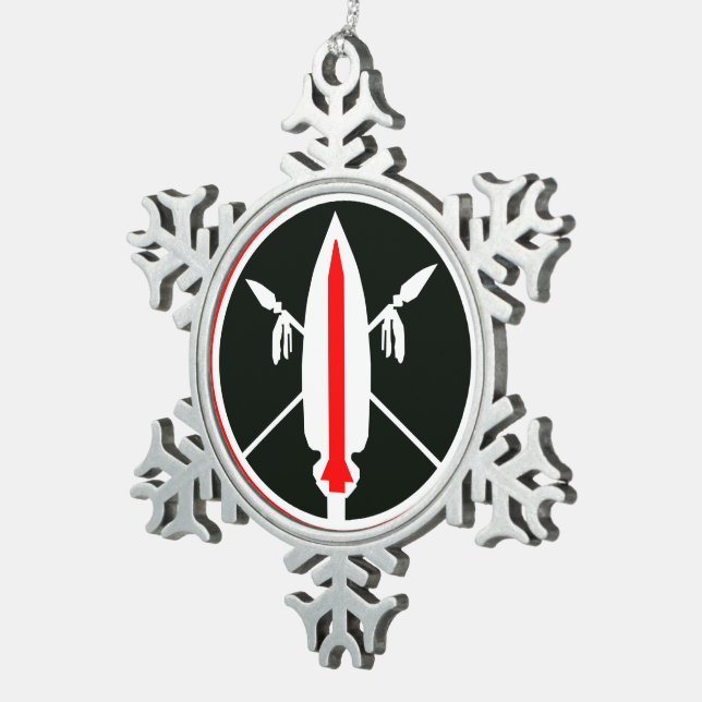 Merry Christmas Lance Missile Snowflake Pewter Christmas Ornament (Right)