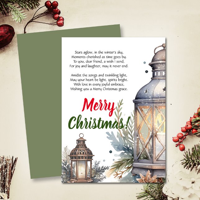 Merry Christmas Lantern Poem Greeting Card (Elevate your upcoming event with this cozy Christmas invitation and heartwarming poem!)