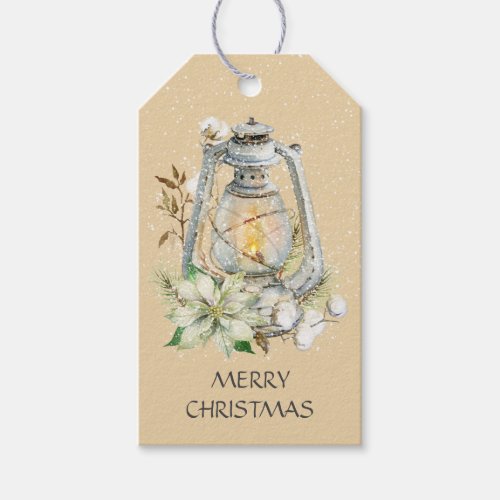 Merry Christmas Lantern Snow Winter Gift Tag