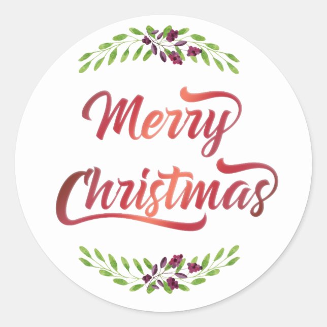 Merry Christmas Laurels Red ID293 Classic Round Sticker (Front)