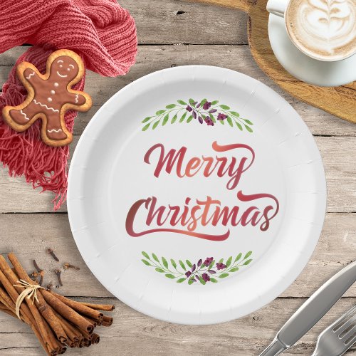 Merry Christmas Laurels Red ID293 Paper Plates