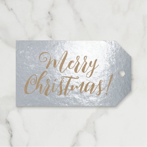 Merry Christmas lavish script kraft paper silver Foil Gift Tags