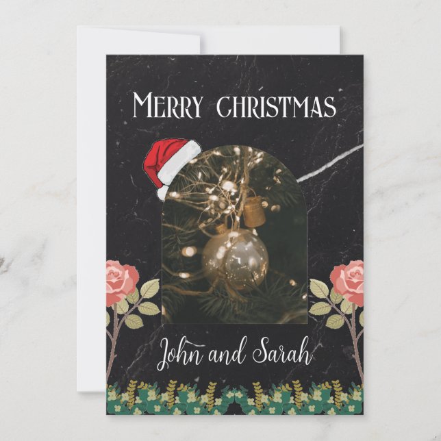 Merry Christmas leaf Foliage arch photo chic Holiday Card (Front)