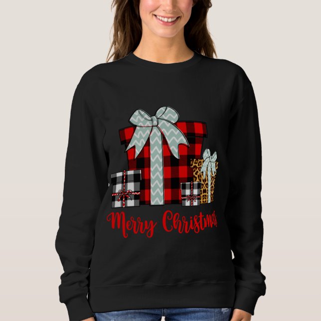 Merry Christmas Leopard Buffalo Plaid Christmas Pr Sweatshirt (Front)