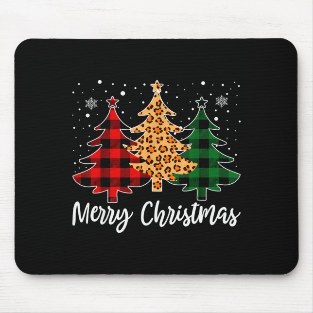 Merry Christmas Leopard Buffalo Plaid Christmas Tr Mouse Pad (Front)