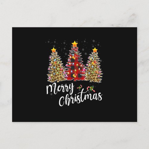 Merry Christmas Leopard Buffalo Plaid Tree Lights  Postcard