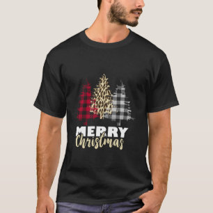 Merry Christmas Leopard Buffalo Plaid Xmas Christm T-Shirt