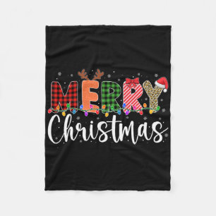 Merry Christmas Leopard Buffalo Red Plaid For Men Fleece Blanket