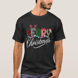 Merry Christmas Leopard Buffalo Red Plaid For Men T-Shirt