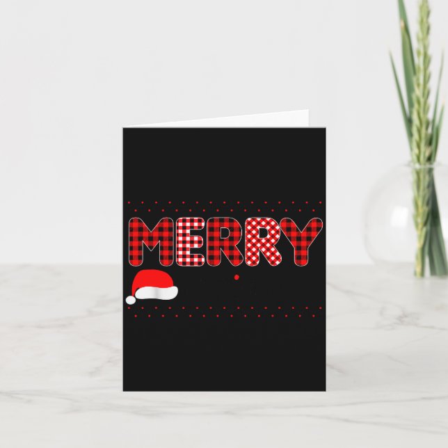 Merry Christmas Leopard Buffalo Red Plaid Santa Ha Card (Front)