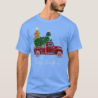 Merry Christmas Leopard Buffalo Truck Tree Red Pla T-Shirt