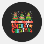 Merry Christmas Leopard Colorful Xmas Trees Bow Ti Classic Round Sticker