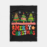 Merry Christmas Leopard Colorful Xmas Trees Bow Ti Fleece Blanket