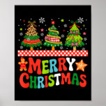 Merry Christmas Leopard Colorful Xmas Trees Bow Ti Poster
