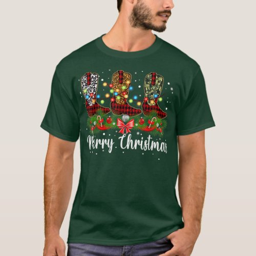 Merry Christmas Leopard Cowboy Boot Western Santa  T_Shirt