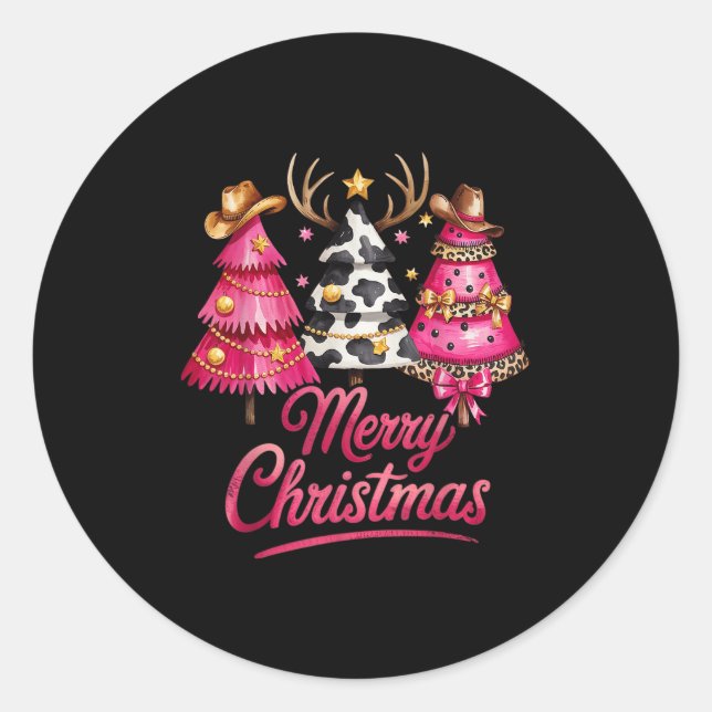 Merry Christmas Leopard Cowhide Nk Xmas Tree Rodeo Classic Round Sticker (Front)
