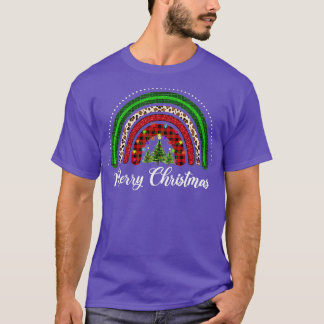 Merry Christmas Leopard Pine Tree Lover Rainbow  T-Shirt