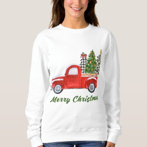 Merry Christmas Leopard Plaid Christmas TreeRed Tr Sweatshirt