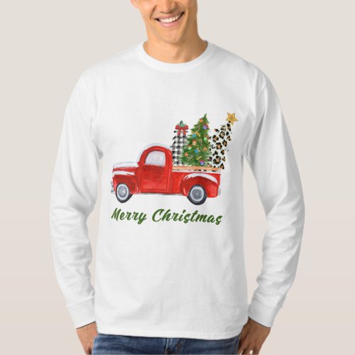 Merry Christmas Leopard Plaid Christmas TreeRed Tr T_Shirt