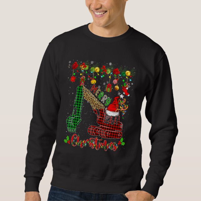 Merry Christmas Leopard Plaid Santa Reindeer Elf E Sweatshirt (Front)