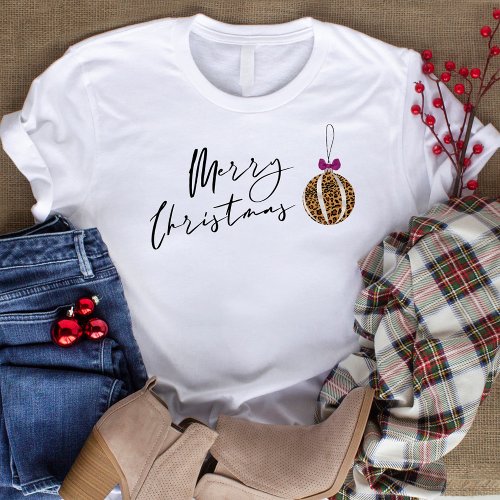 Merry Christmas Leopard Print Bauble Tree Ornament T_Shirt