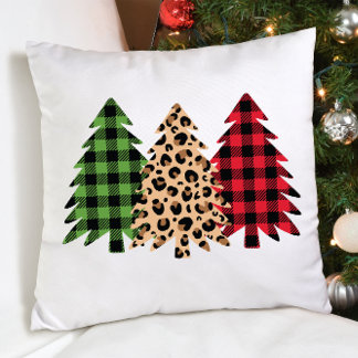 Merry christmas leopard print buffalo plaid throw pillow