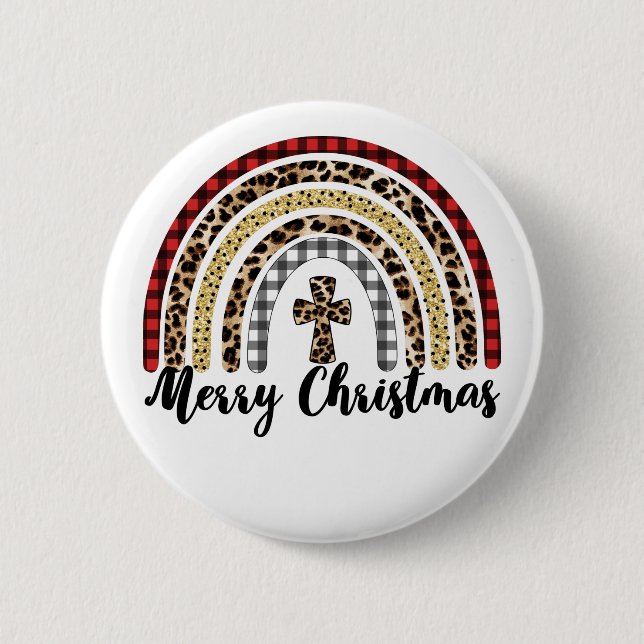 Merry Christmas Leopard Print Cross Button (Front)