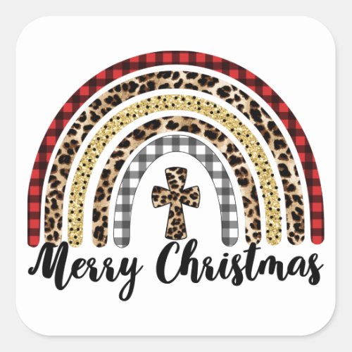 Merry Christmas Leopard Print Cross Square Sticker