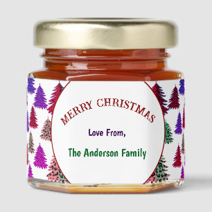 Merry Christmas Leopard Print Trees Custom Name Honey Jar Favors
