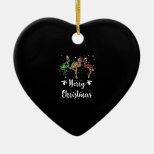 Merry Christmas Leopard Red Green Plaid Flamingo Ceramic Ornament