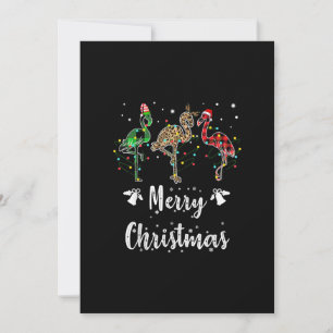 Merry Christmas Leopard Red Green Plaid Flamingo Holiday Card