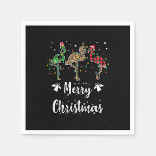 Merry Christmas Leopard Red Green Plaid Flamingo Napkins