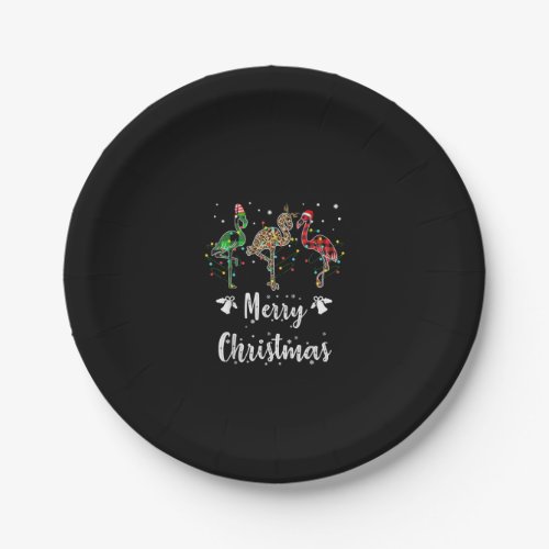 Merry Christmas Leopard Red Green Plaid Flamingo Paper Plates