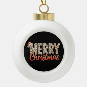 Merry Christmas Leopard Santa Hat Cheetah Xmas Ceramic Ball Christmas Ornament