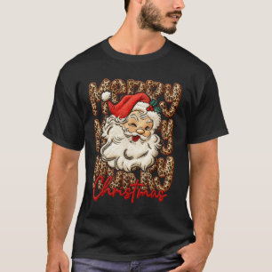 Merry Christmas Leopard Santa Hat Cheetah Xmas Paj T-Shirt