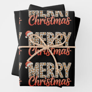 Merry Christmas Leopard Santa Hat Cheetah Xmas Wrapping Paper Sheets