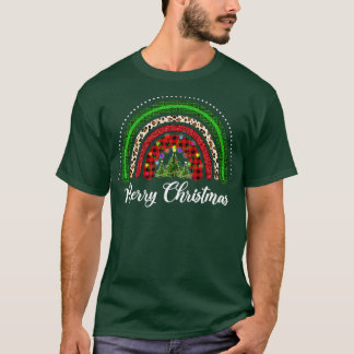 Merry Christmas Leopard tree xmas Lover Rainbow T-Shirt